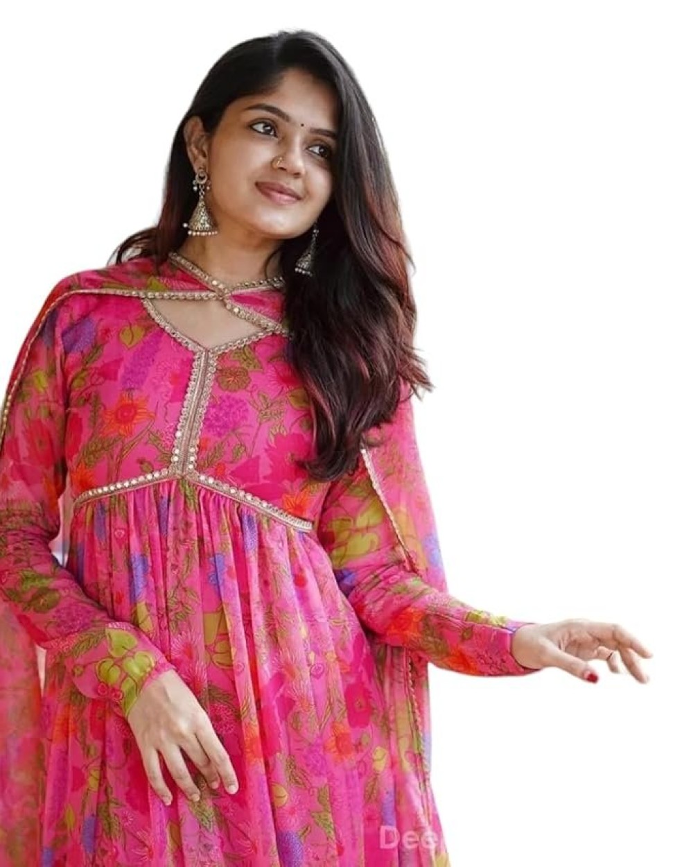 KD Georgette Women's Anarkali Floral Printed Kurta Pant Set with Dupatta