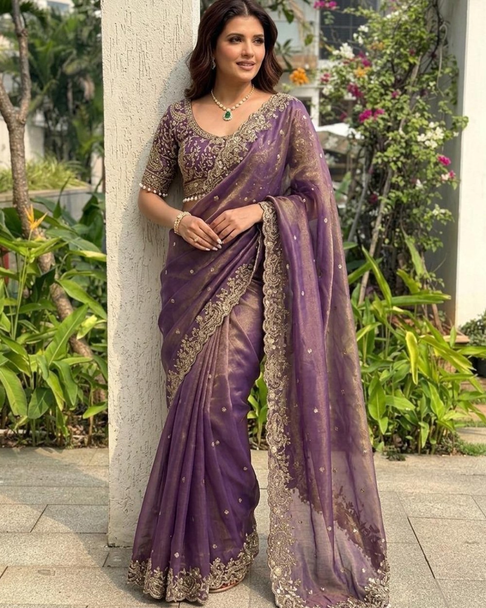 Embellished Embroidered Sequinned Sarees With Unstitched Blouse Piece
